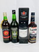 700ml bottle of Lambs Navy Rum together with three other bottles