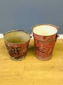 Three galvanised red painted fire buckets,