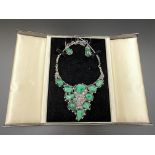 Silver and malachite necklace and earring set