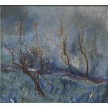 Framed oil on canvas of a winter landscape