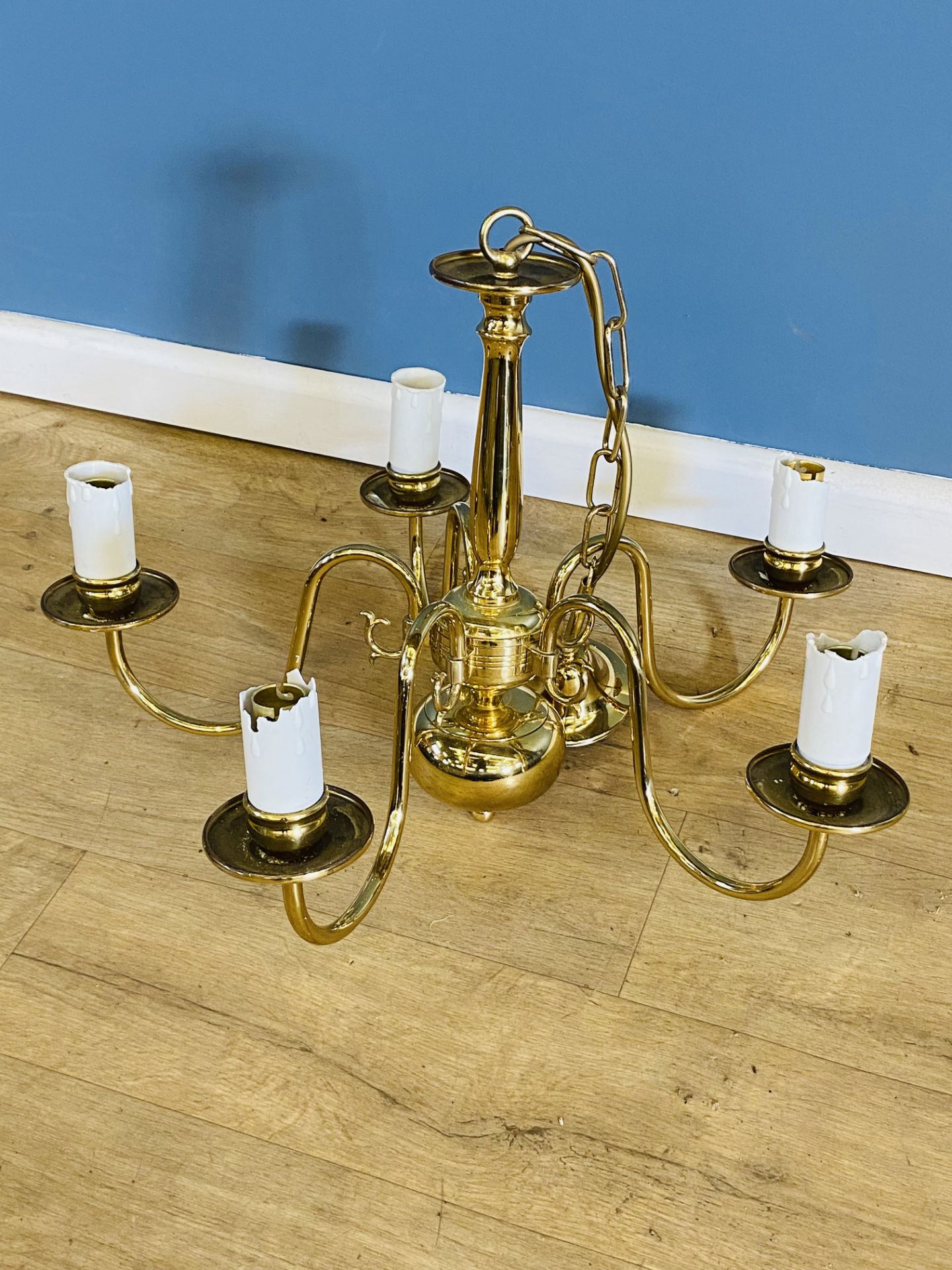 Brass five branch chandelier - Image 3 of 3