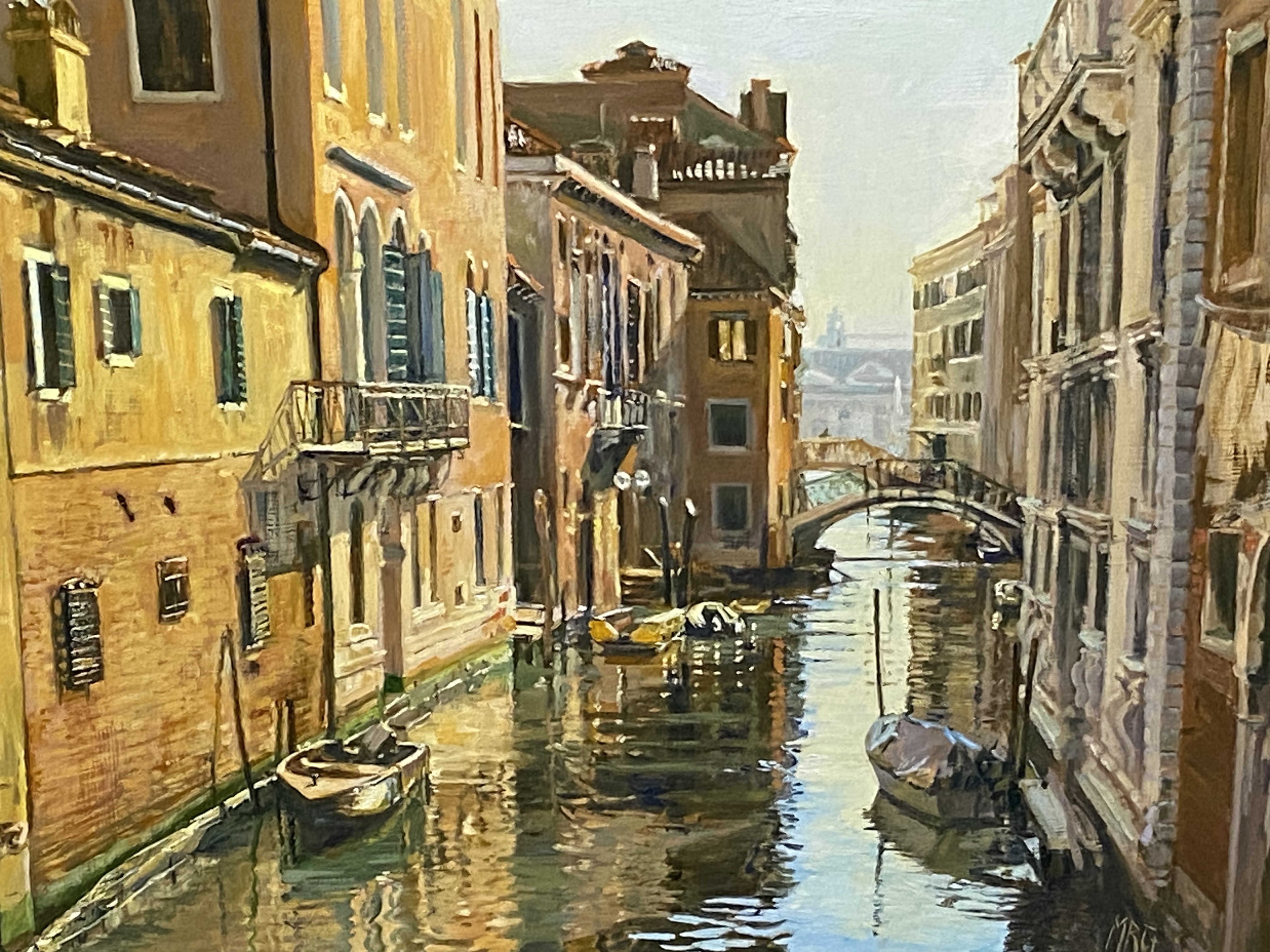 Margaret Glass, framed oil on board of a Venetian canal - Image 2 of 5