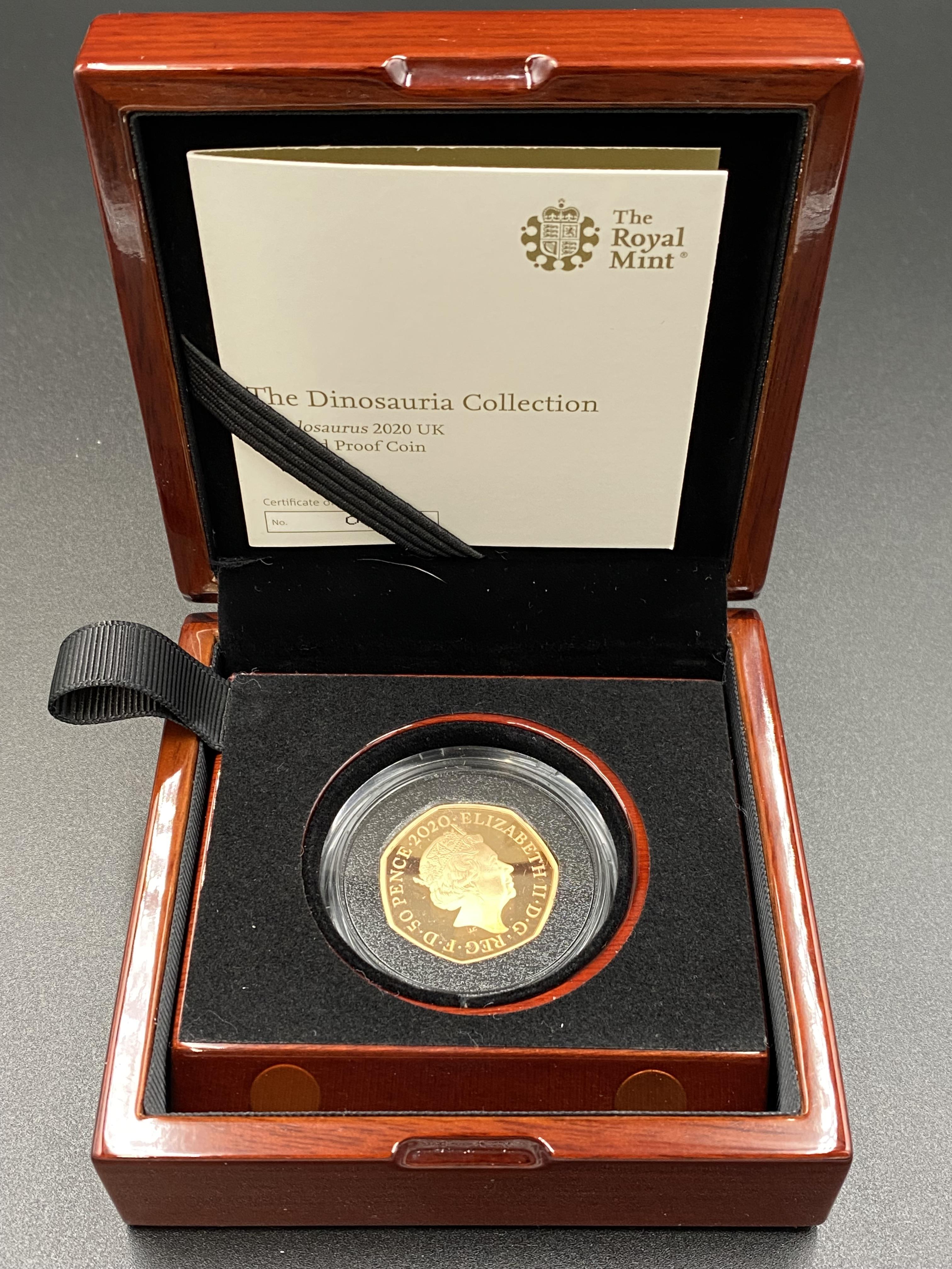 Royal Mint Dinosauria Collection limited edition Megalosaurus 2020 UK 22ct 50p gold proof coin - Image 4 of 5