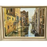 Margaret Glass, framed oil on board of a Venetian canal
