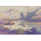 Framed and glazed watercolour of a lake