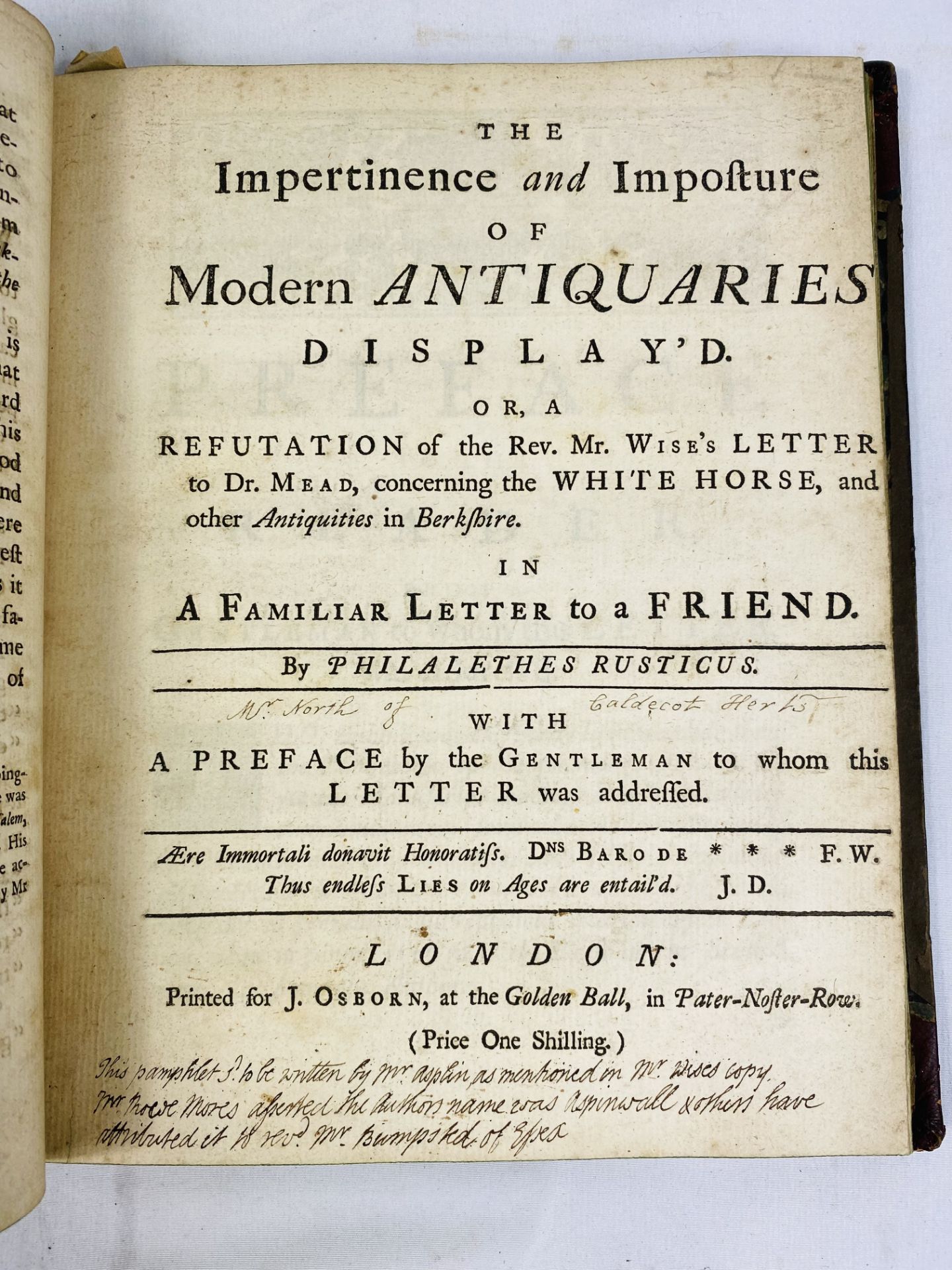 A Letter to Dr Mead Concerning some Antiquities in Berkshire, by Francis Wise B.D. 1738. - Image 4 of 6