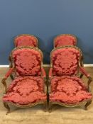 Four Louis XV style carved wood and gilt gesso chairs