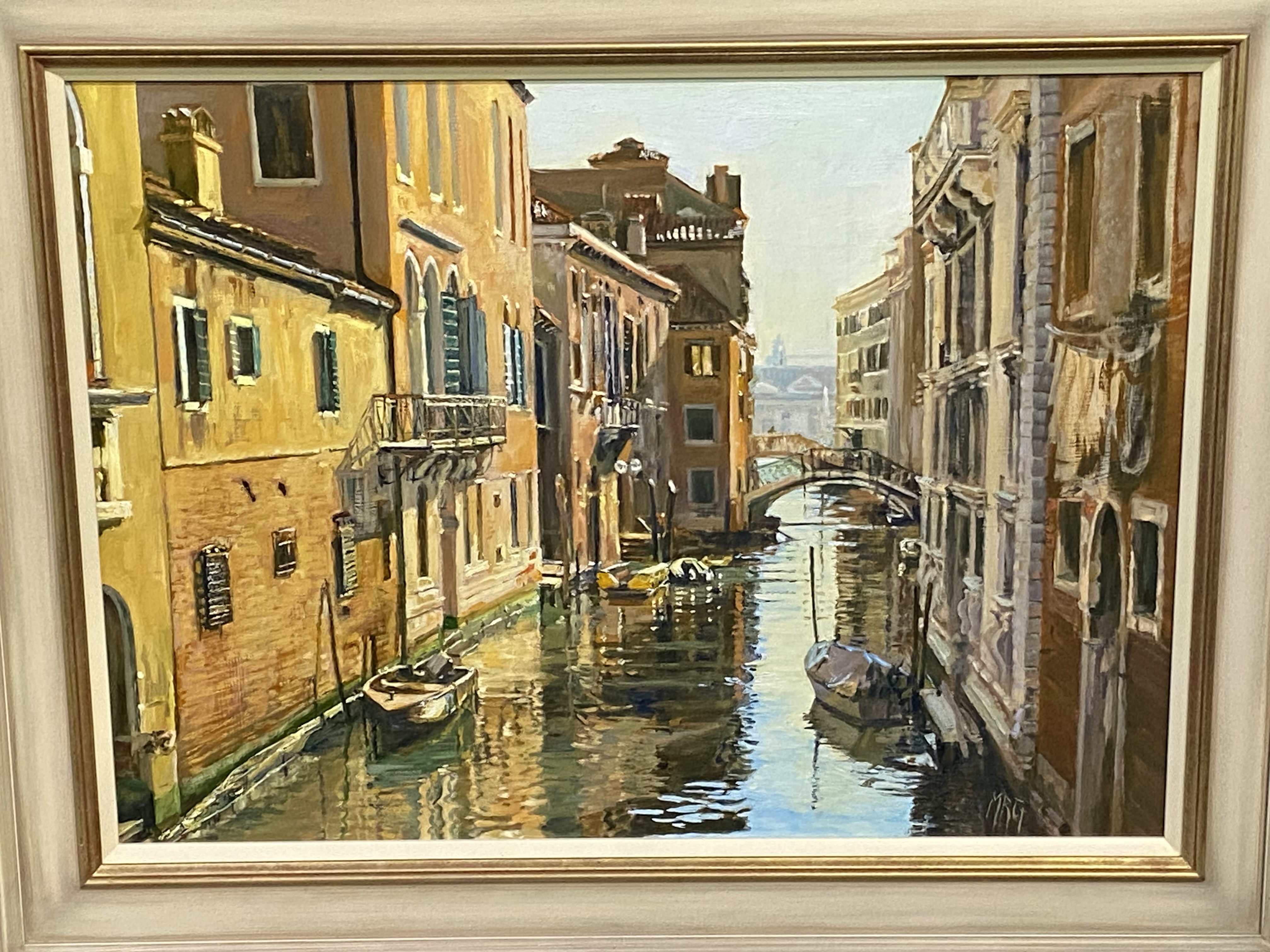 Margaret Glass, framed oil on board of a Venetian canal - Image 5 of 5