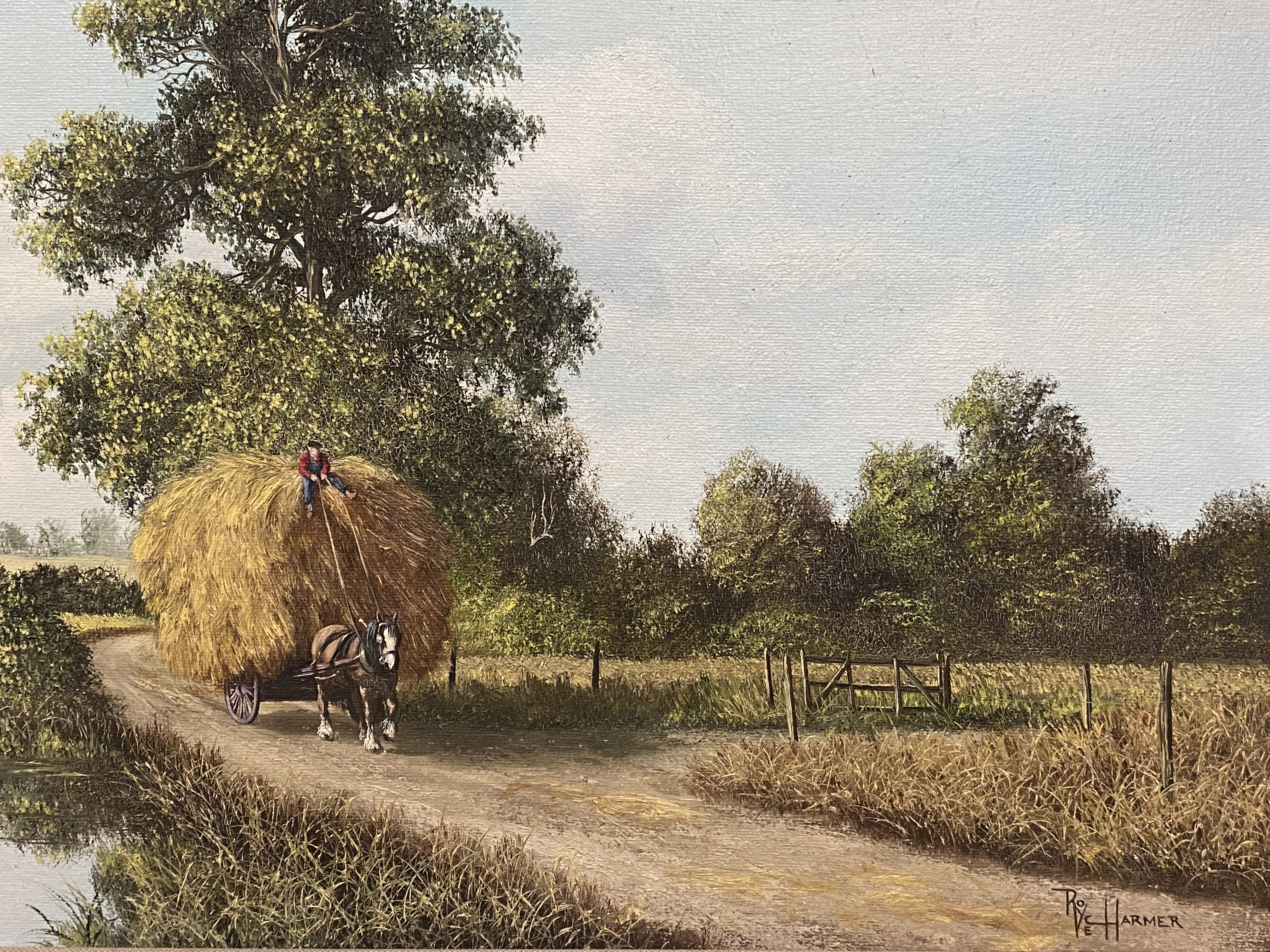 Royce Harmer, framed oil on canvas of a hay cart - Image 2 of 4