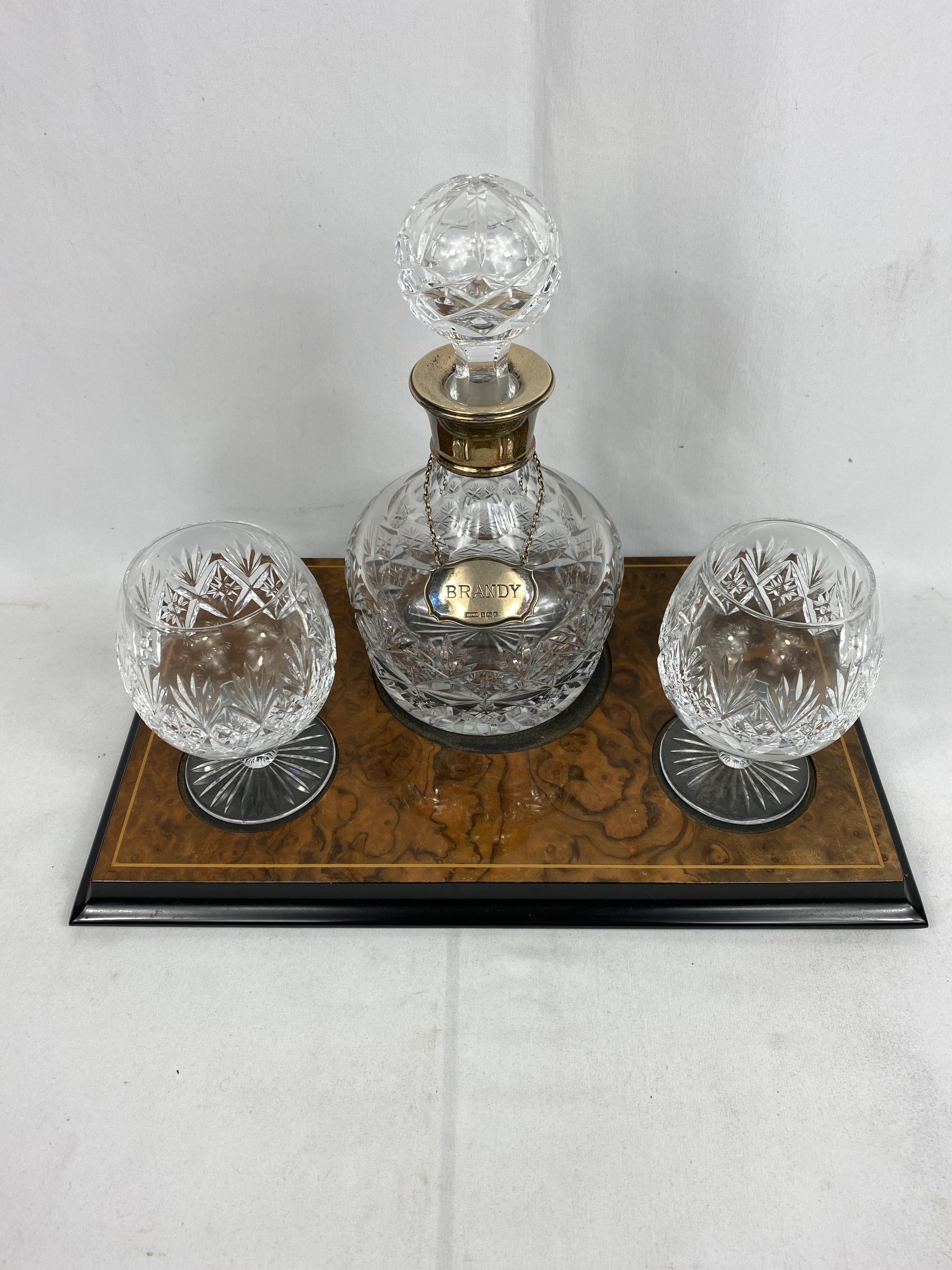 Contemporary cut glass brandy decanter and glass set, together with a decanter with a silver collar - Image 4 of 5