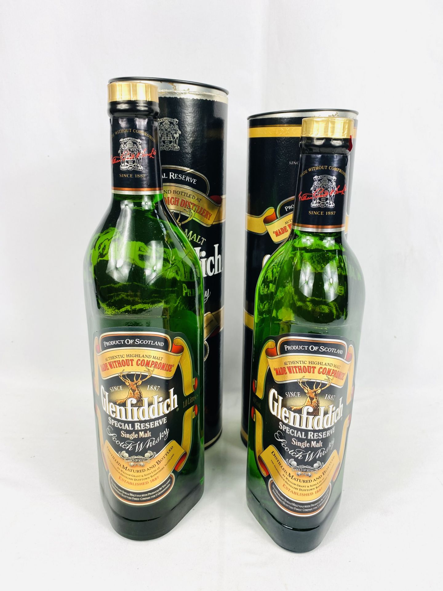 Two bottles of Glenfiddich whisky