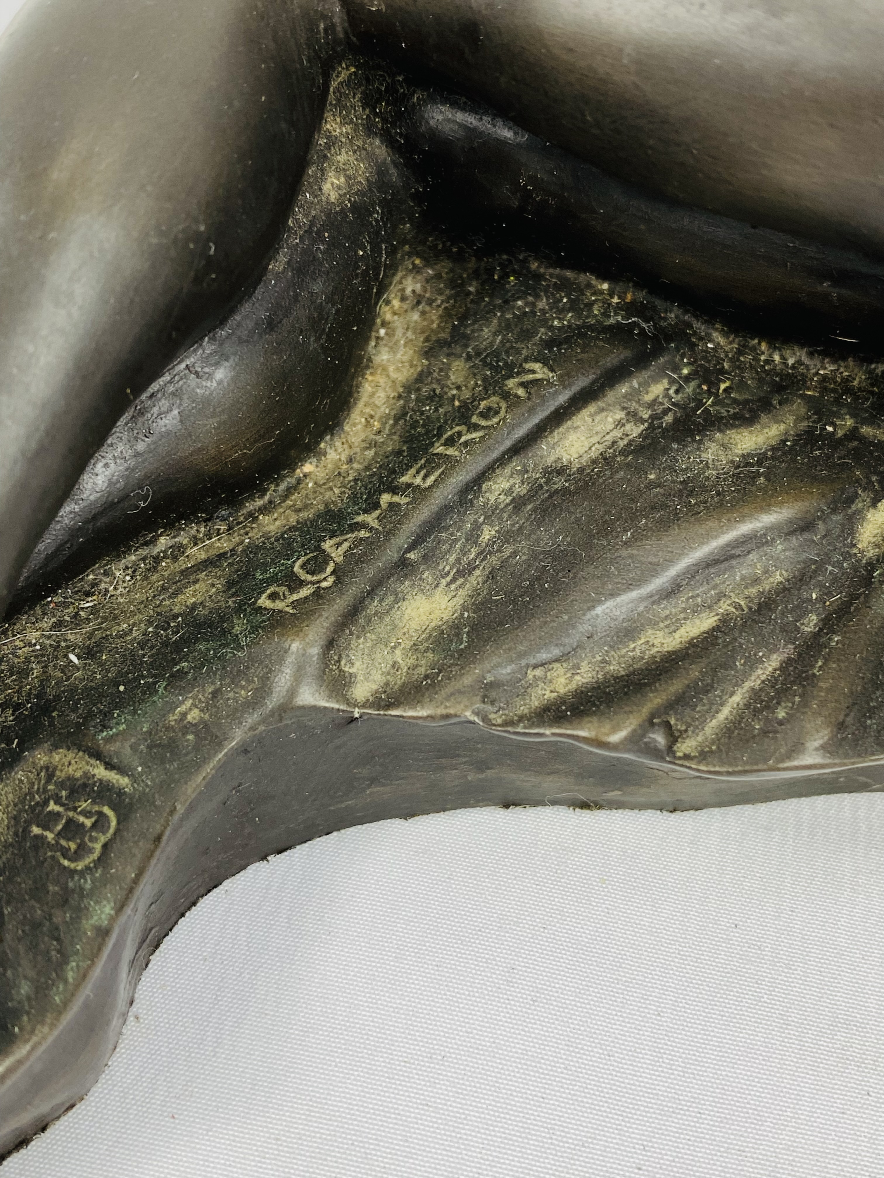 Resin bronzed sculpture of lovers embracing, signed R Cameron - Image 2 of 4