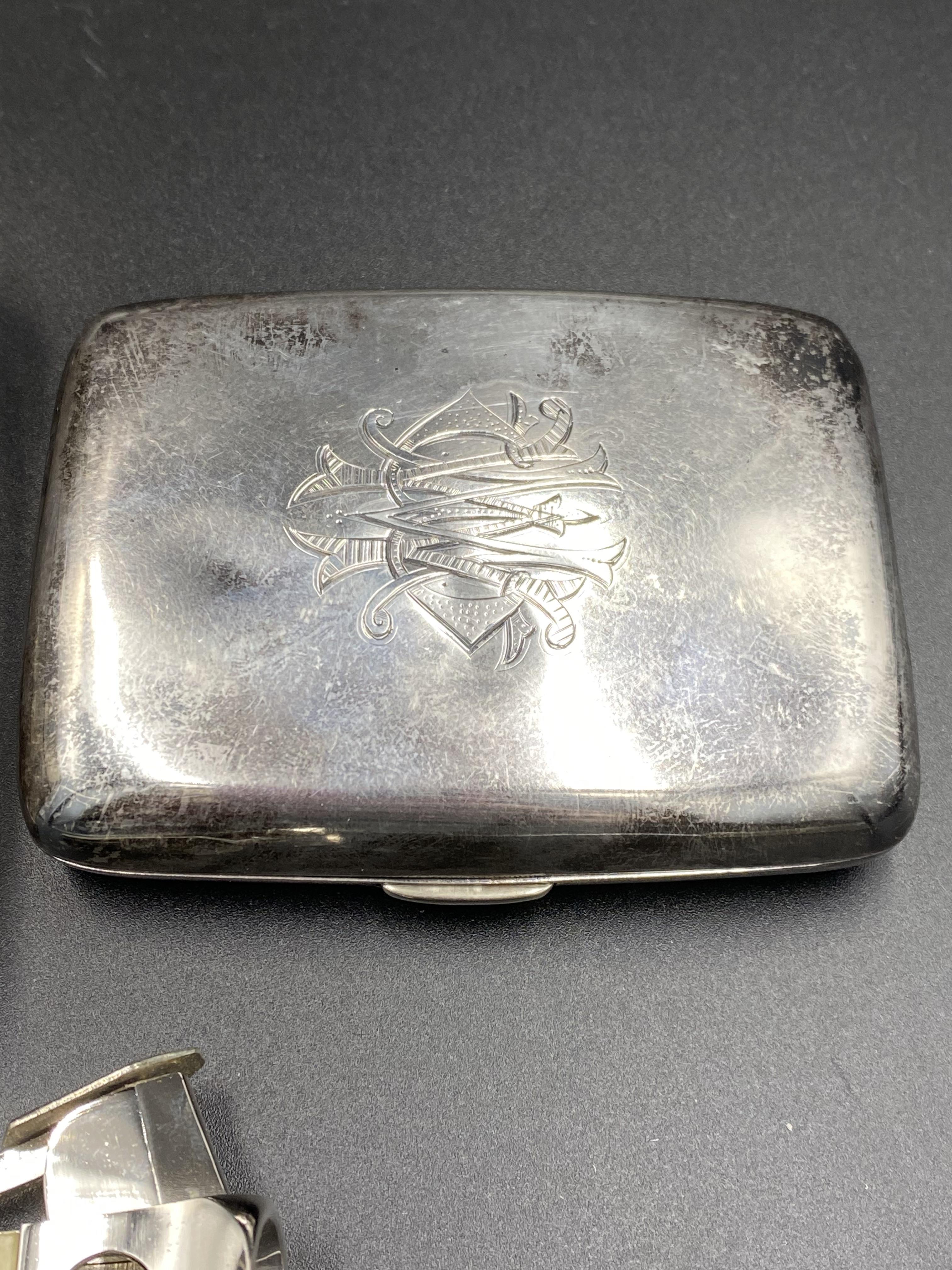 Silver cigarette box and cigarette case together with a cigar cutter - Image 4 of 5