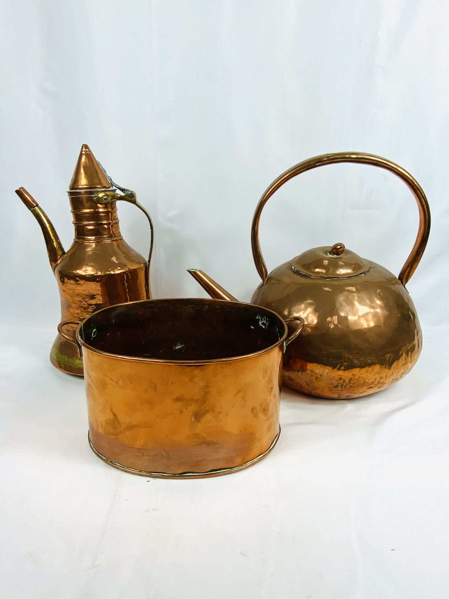 Middle Eastern copper coffee pot and other copper - Image 2 of 5