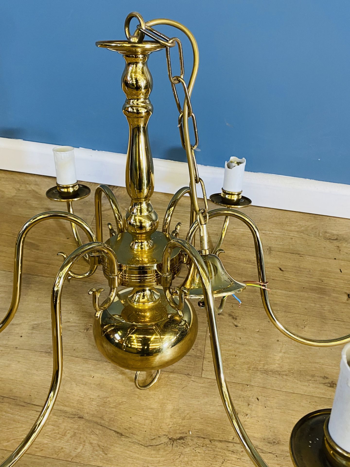 Brass six branch chandelier - Image 3 of 3