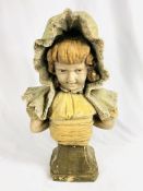 Pottery bust of an Edwardian girl. From the Estate of Dame Mary Quant