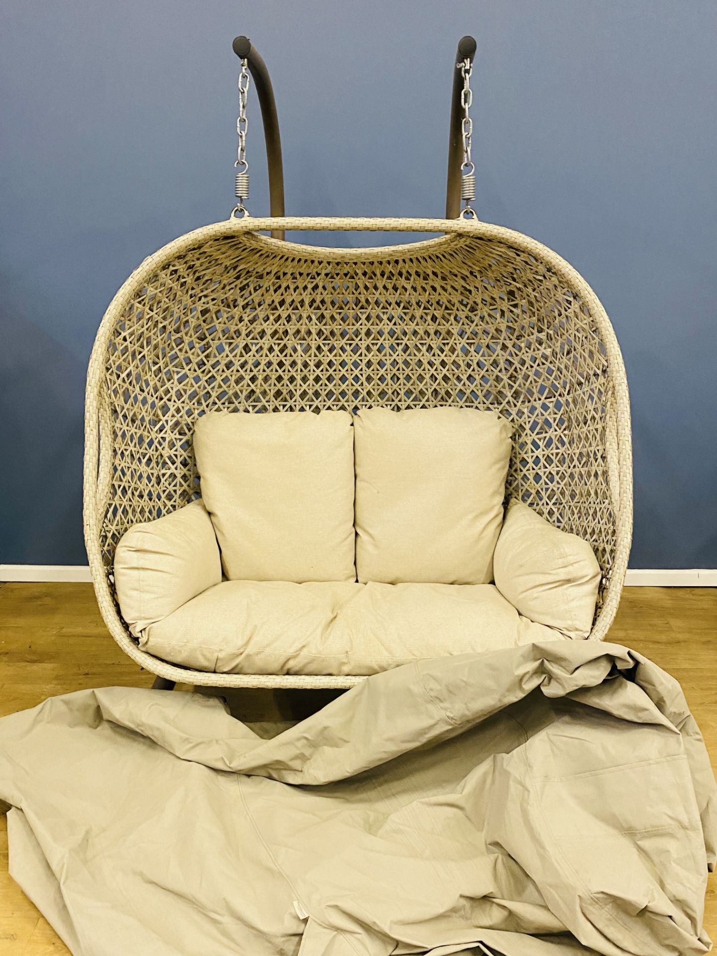 Faux rattan double egg style hanging chair - Image 2 of 6