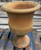 Terracotta urn planter. From the Estate of Dame Mary Quant