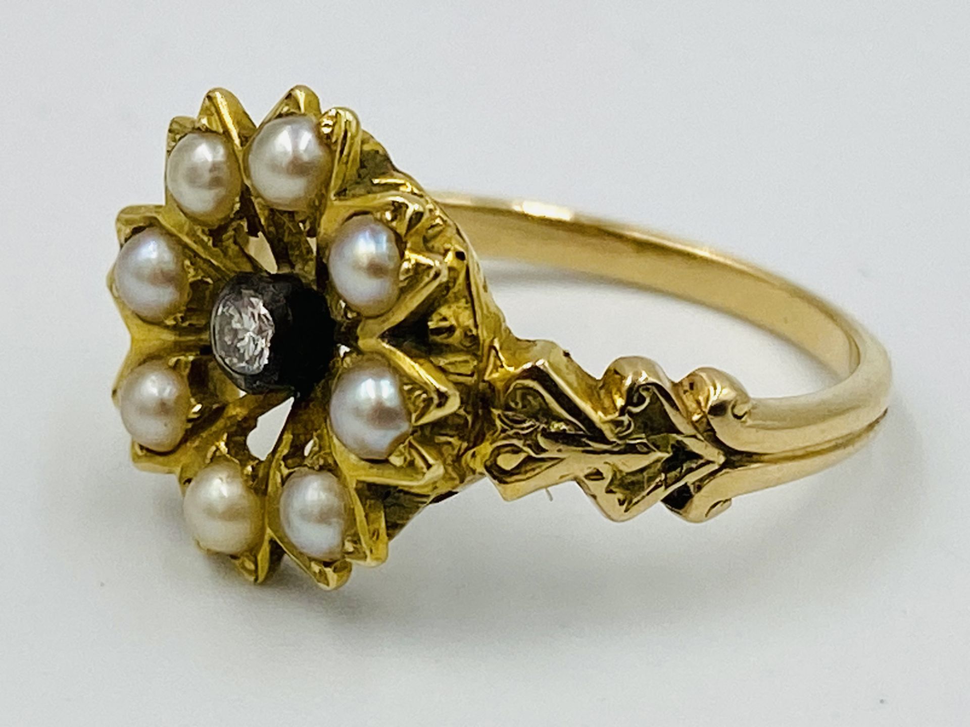 Gold, diamond and seed pearl ring - Image 2 of 4