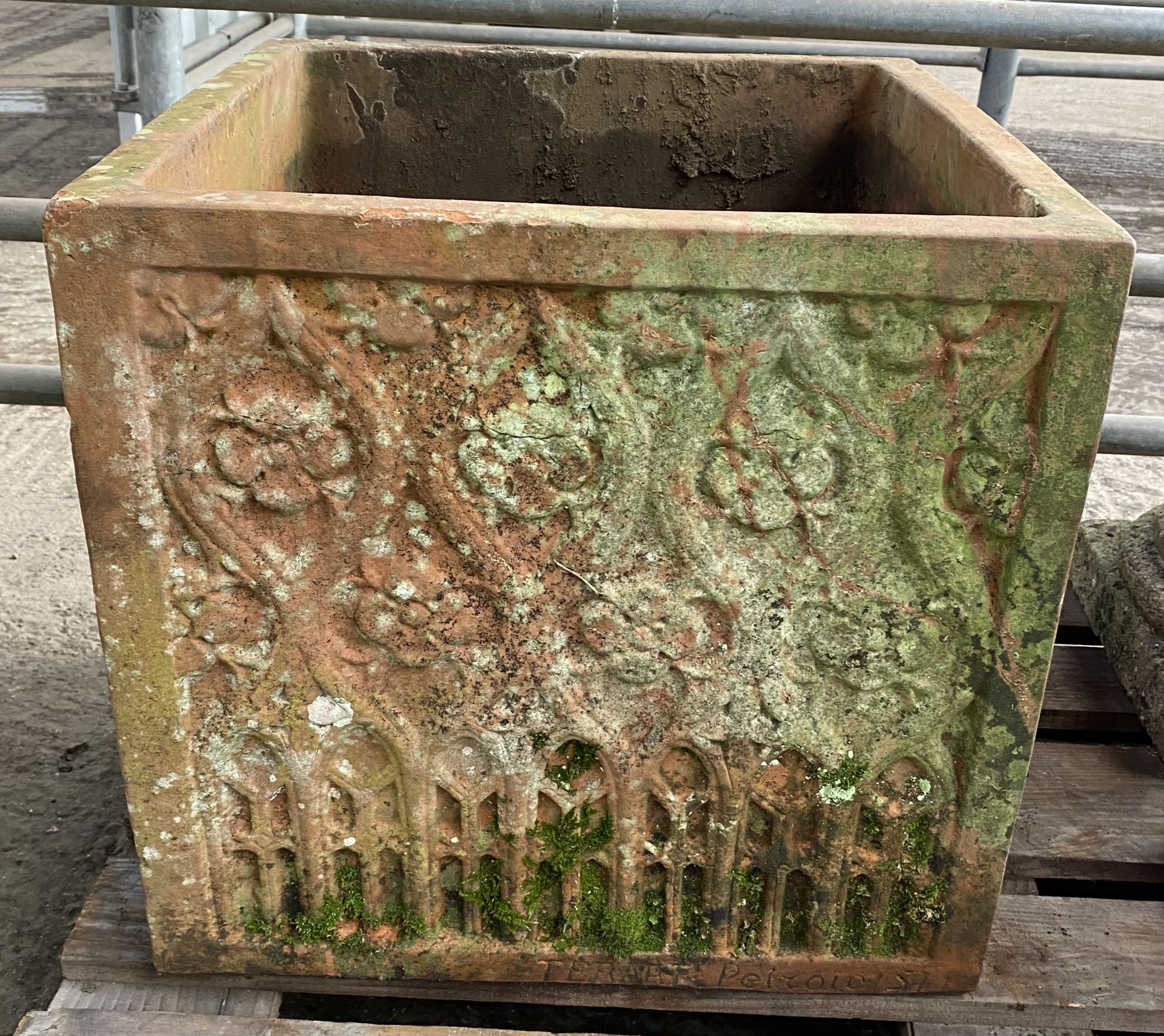 Terracotta planter with foliate decoration to sides. From the Estate of Dame Mary Quant - Image 2 of 5