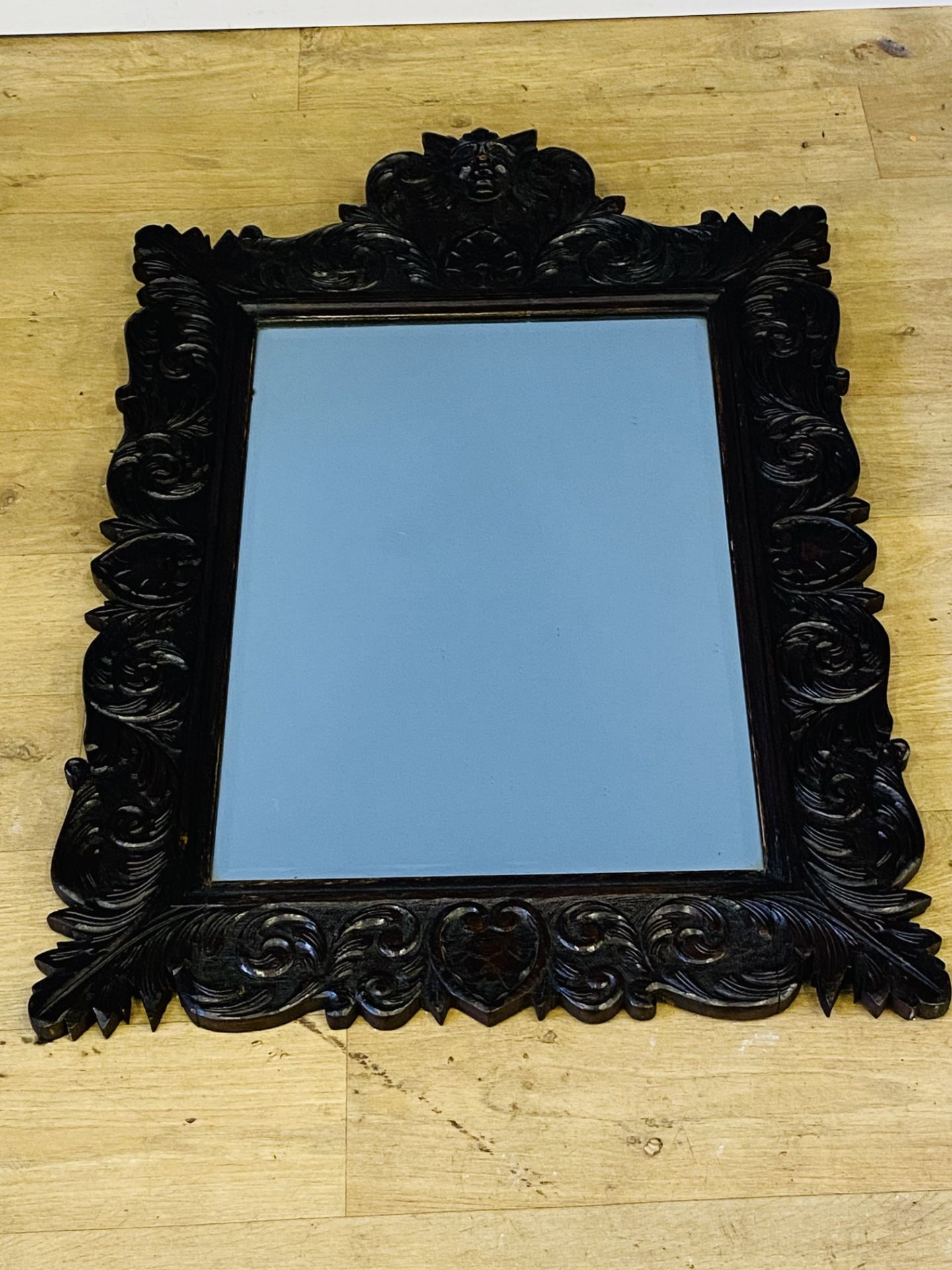 Carved oak wall mirror - Image 2 of 5