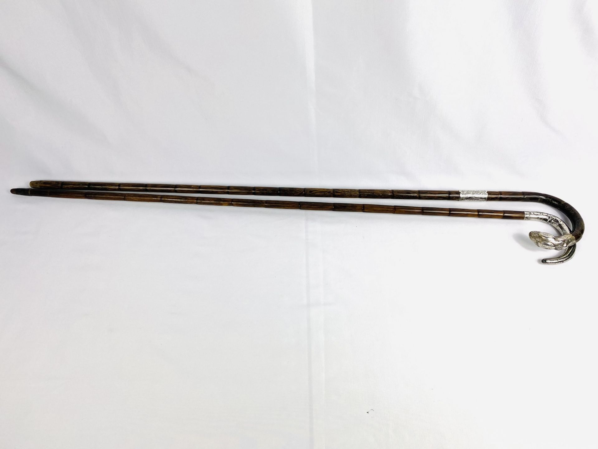 Walking cane with silver handle; walking cane with silver tip and ferrule