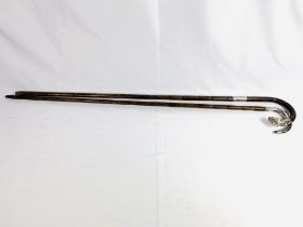 Walking cane with silver handle; walking cane with silver tip and ferrule