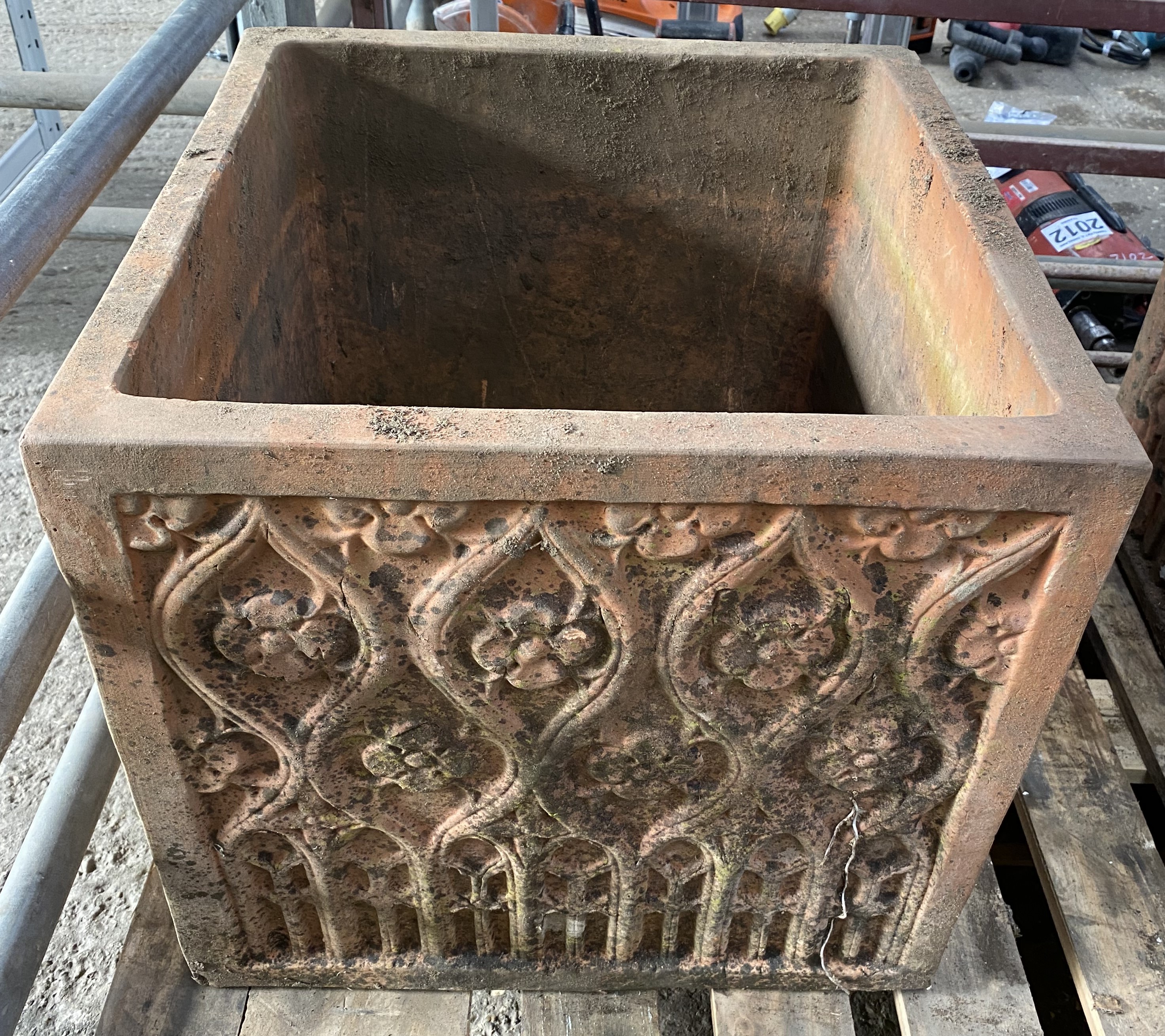 Terracotta planter with foliate decoration to sides. From the Estate of Dame Mary Quant - Image 2 of 4