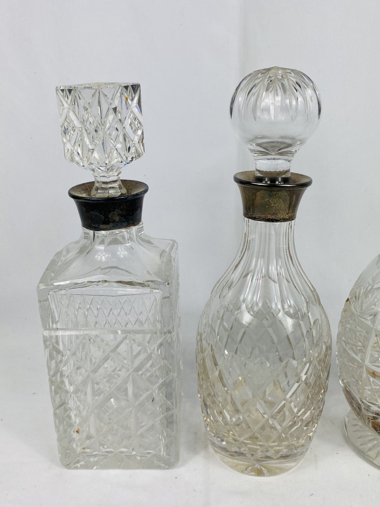 Two cut glass decanters with silver collars and a cut glass decanter - Image 3 of 3