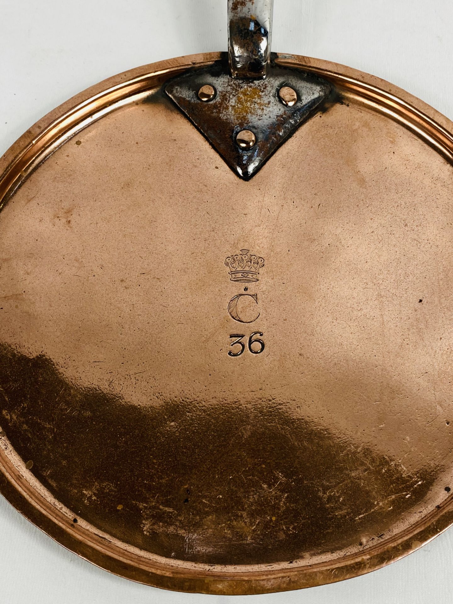 Three Victorian copper saucepan lids with steel handles - Image 2 of 3