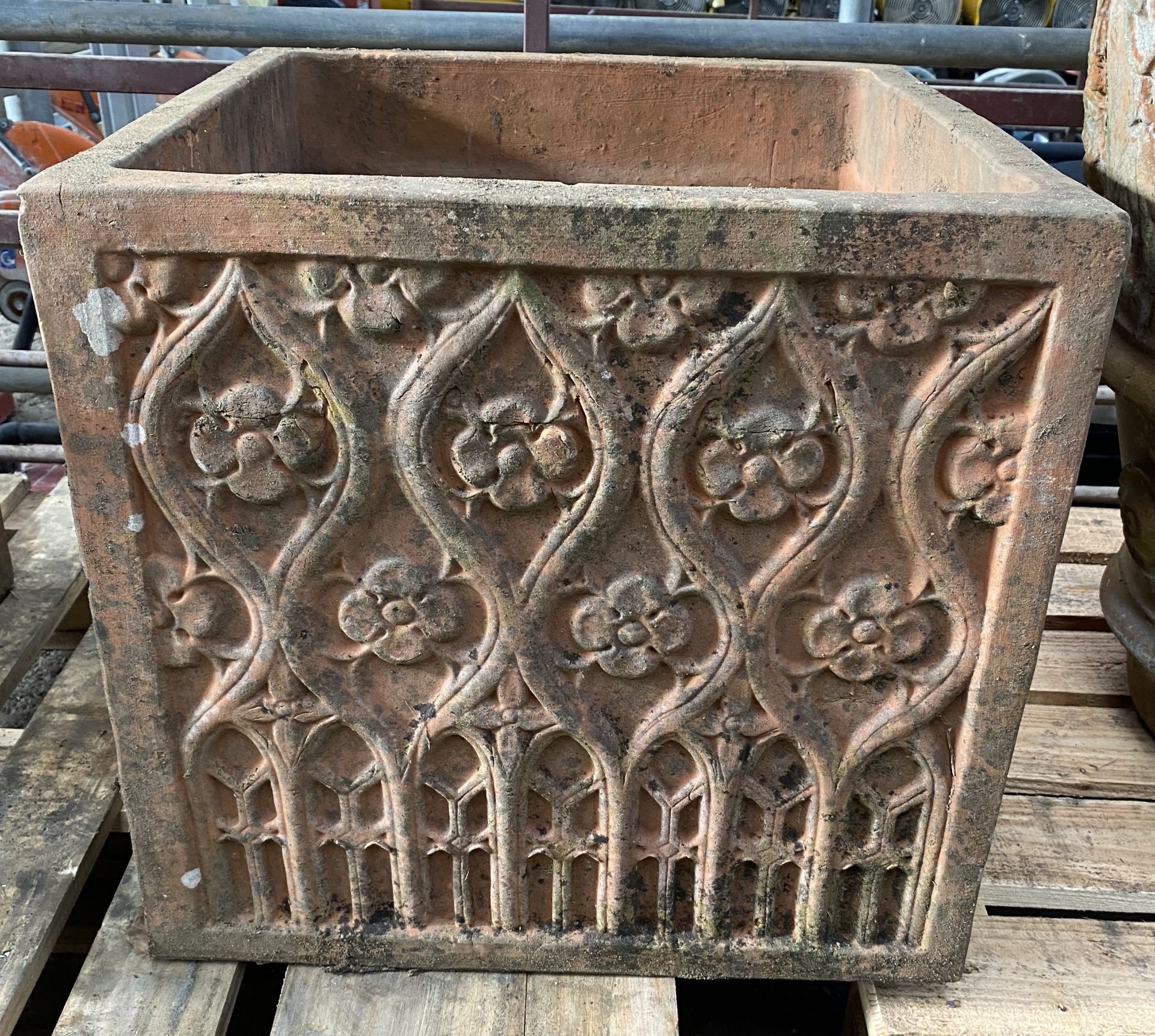 Terracotta planter with foliate decoration to sides. From the Estate of Dame Mary Quant - Image 2 of 5