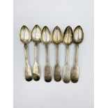 Six 19th century silver tea spoons
