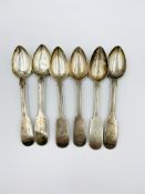 Six 19th century silver tea spoons