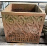 Terracotta planter with foliate decoration to sides. From the Estate of Dame Mary Quant