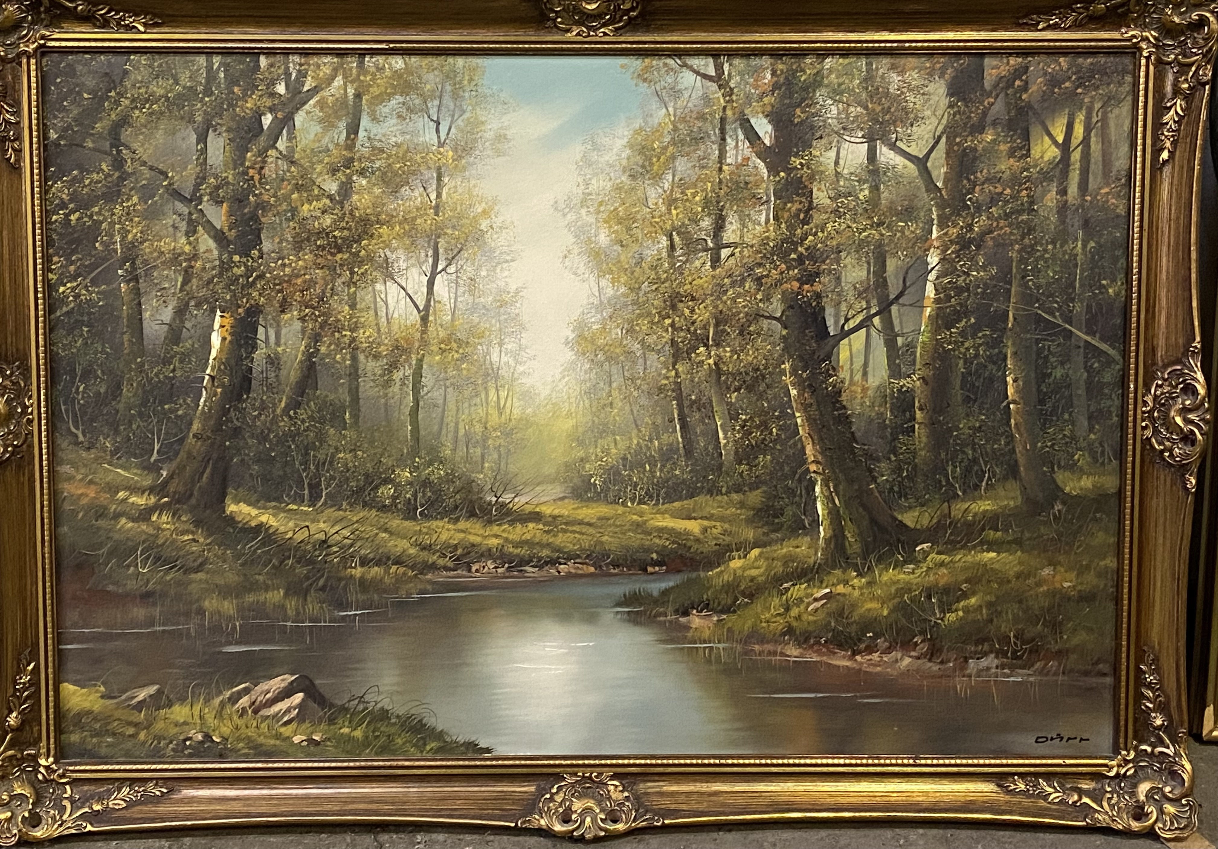 Framed oil on canvas of a woodland scene - Image 2 of 4