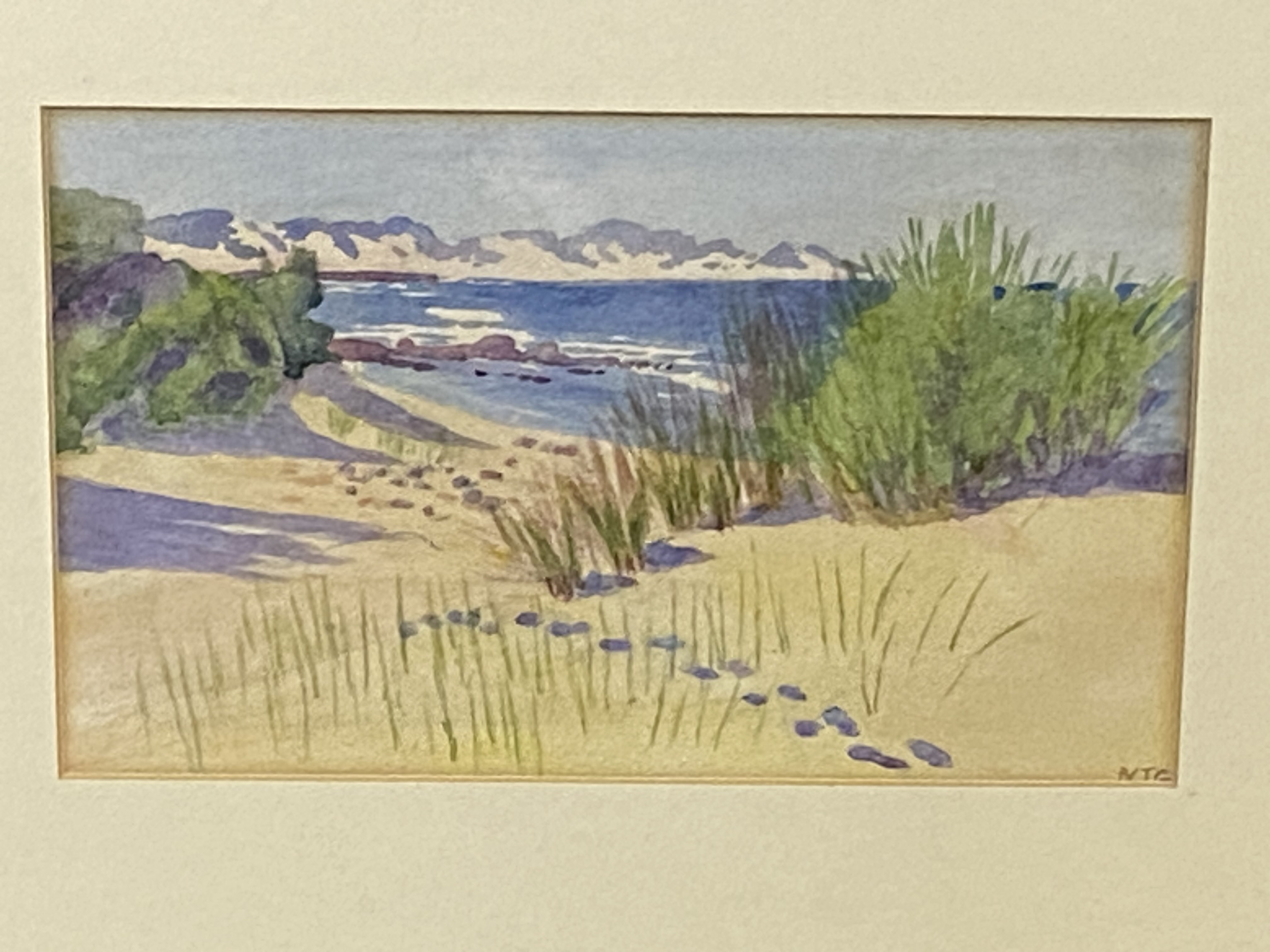 Framed and glazed watercolour of a beach initialed NTG - Image 3 of 4