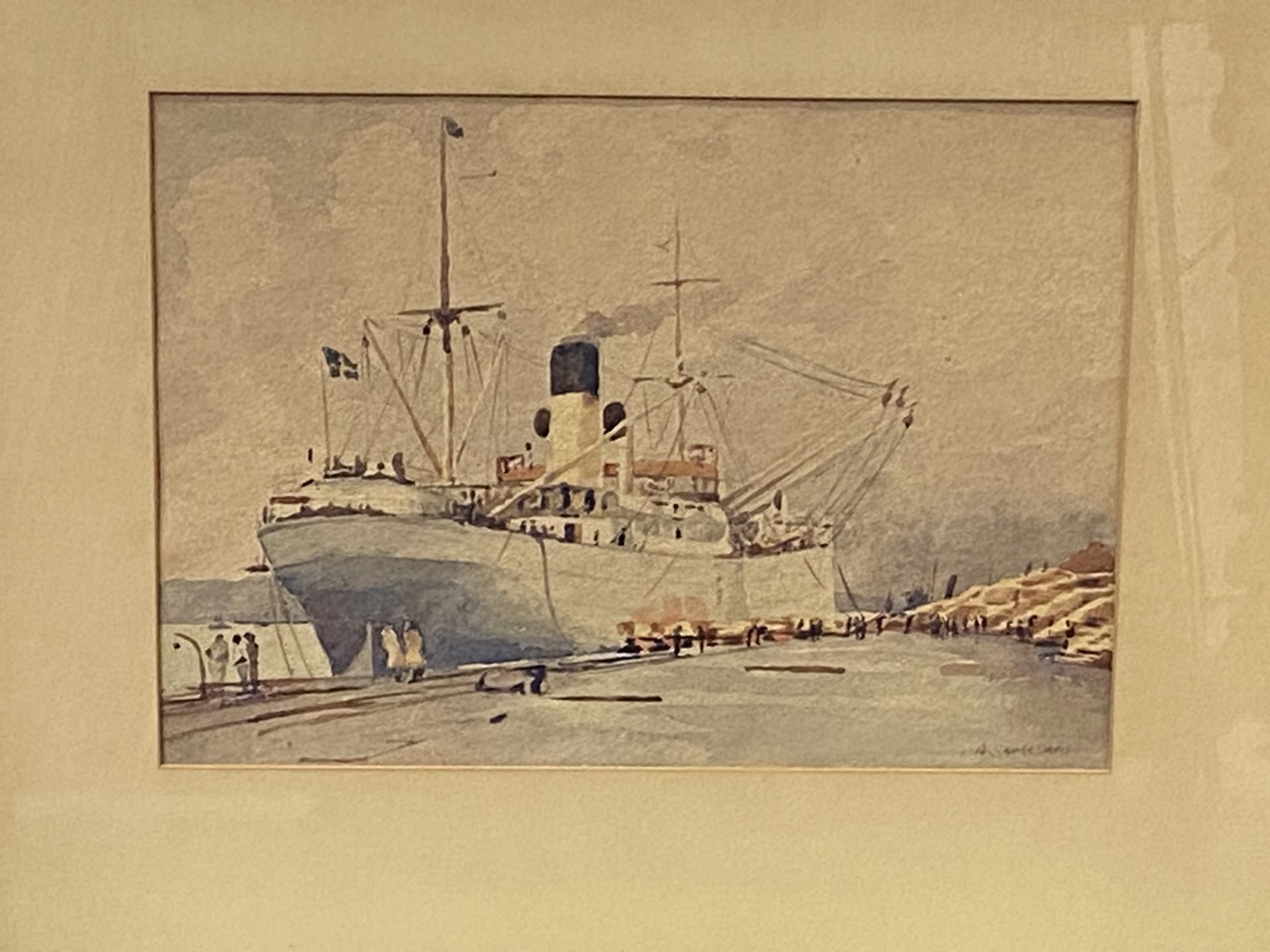 Framed and glazed watercolour of a ship in a dock, signed A Saville Davis - Image 3 of 4