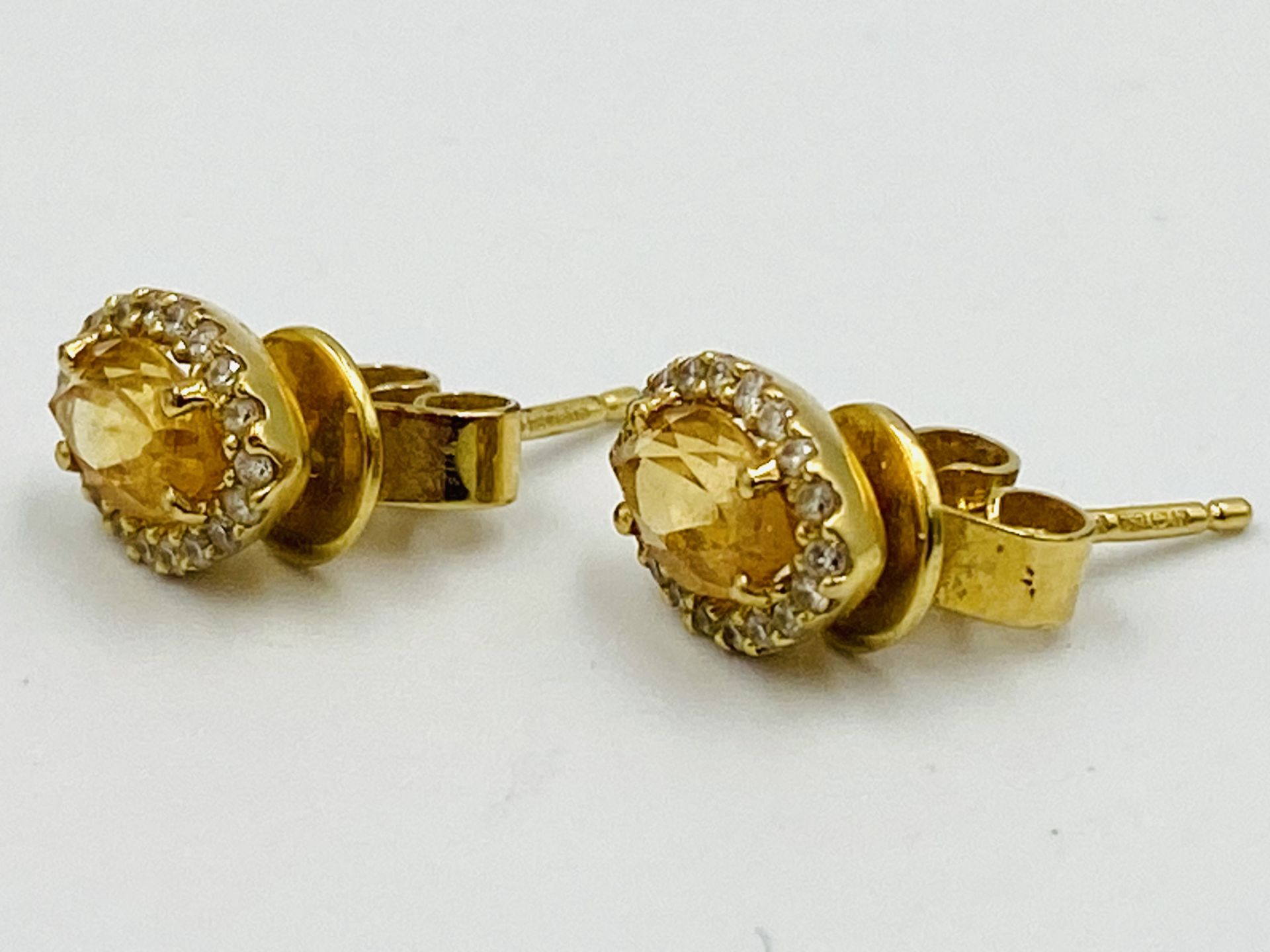 Pair of 18ct gold, citrine and diamond earrings - Image 2 of 4