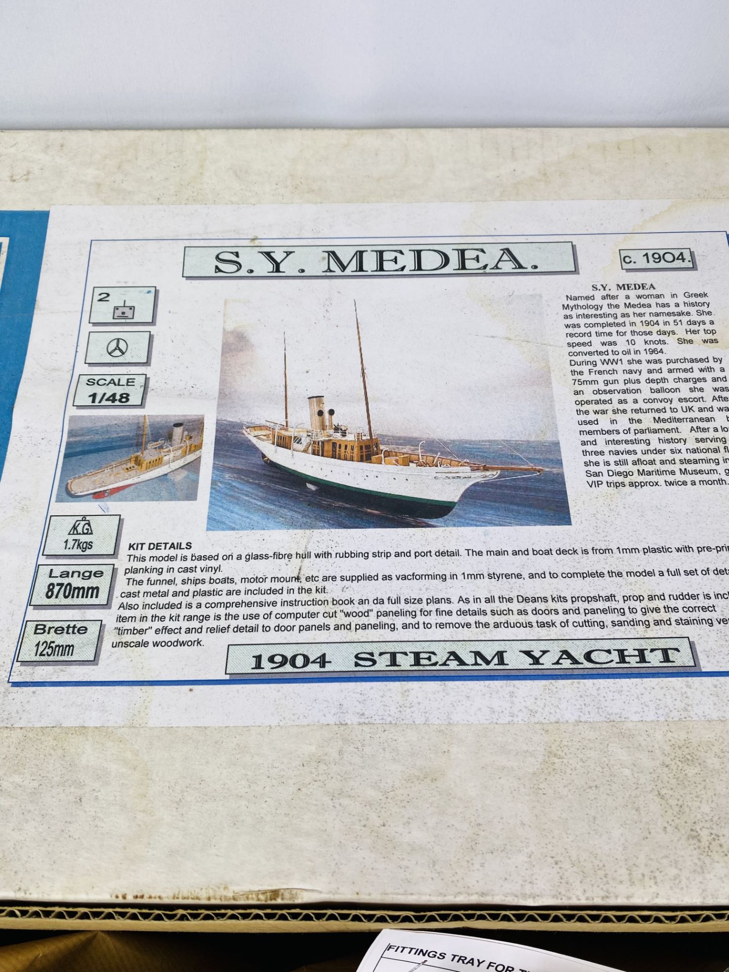 Deans marine 1:48 scale model kit of the 1904 steam yacht Media in original box. - Image 2 of 5