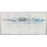 Framed and glazed watercolour titled Crableck High Tide, signed Ray Evans,