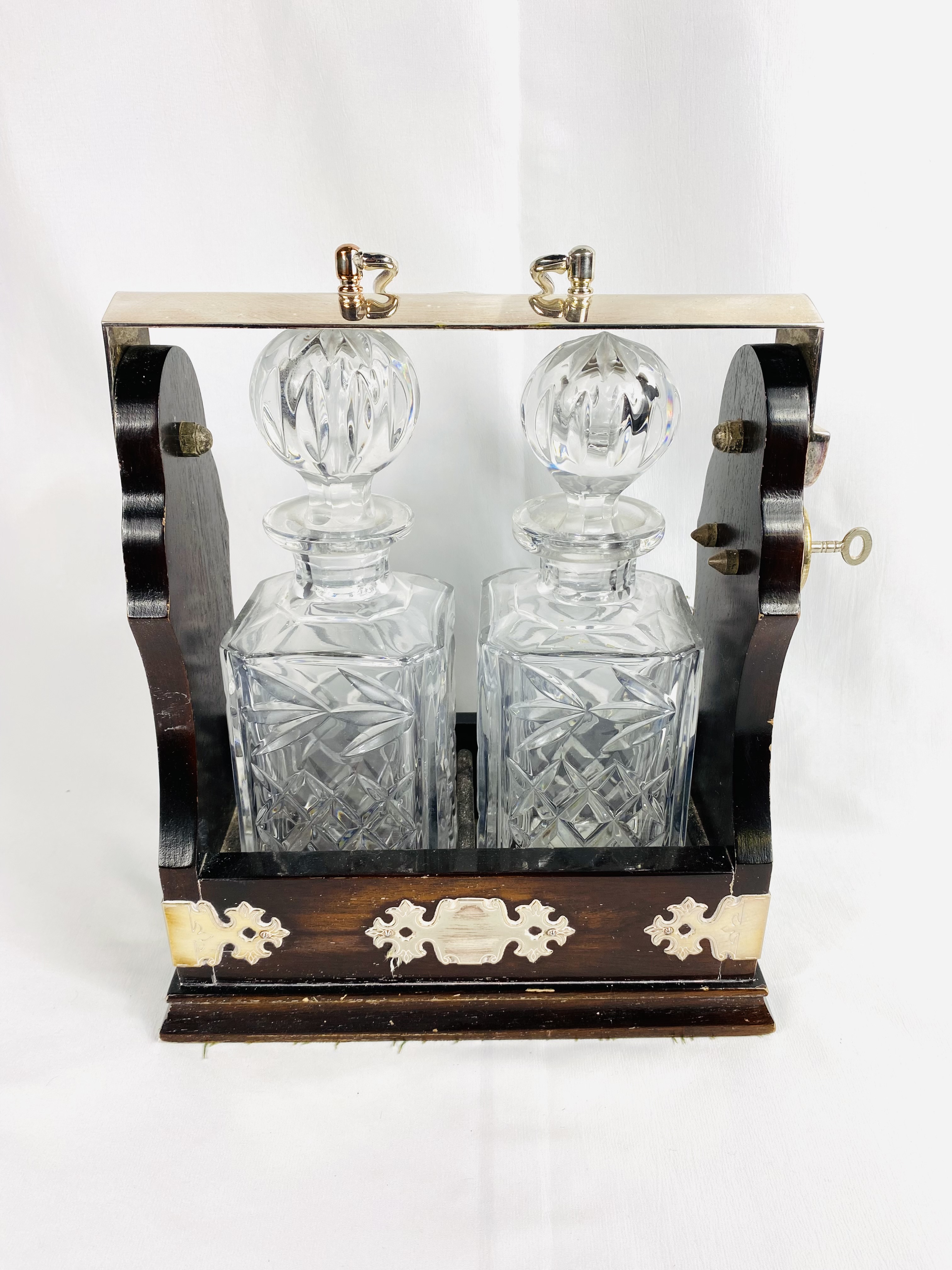 Silver plate and mahogany tantalus