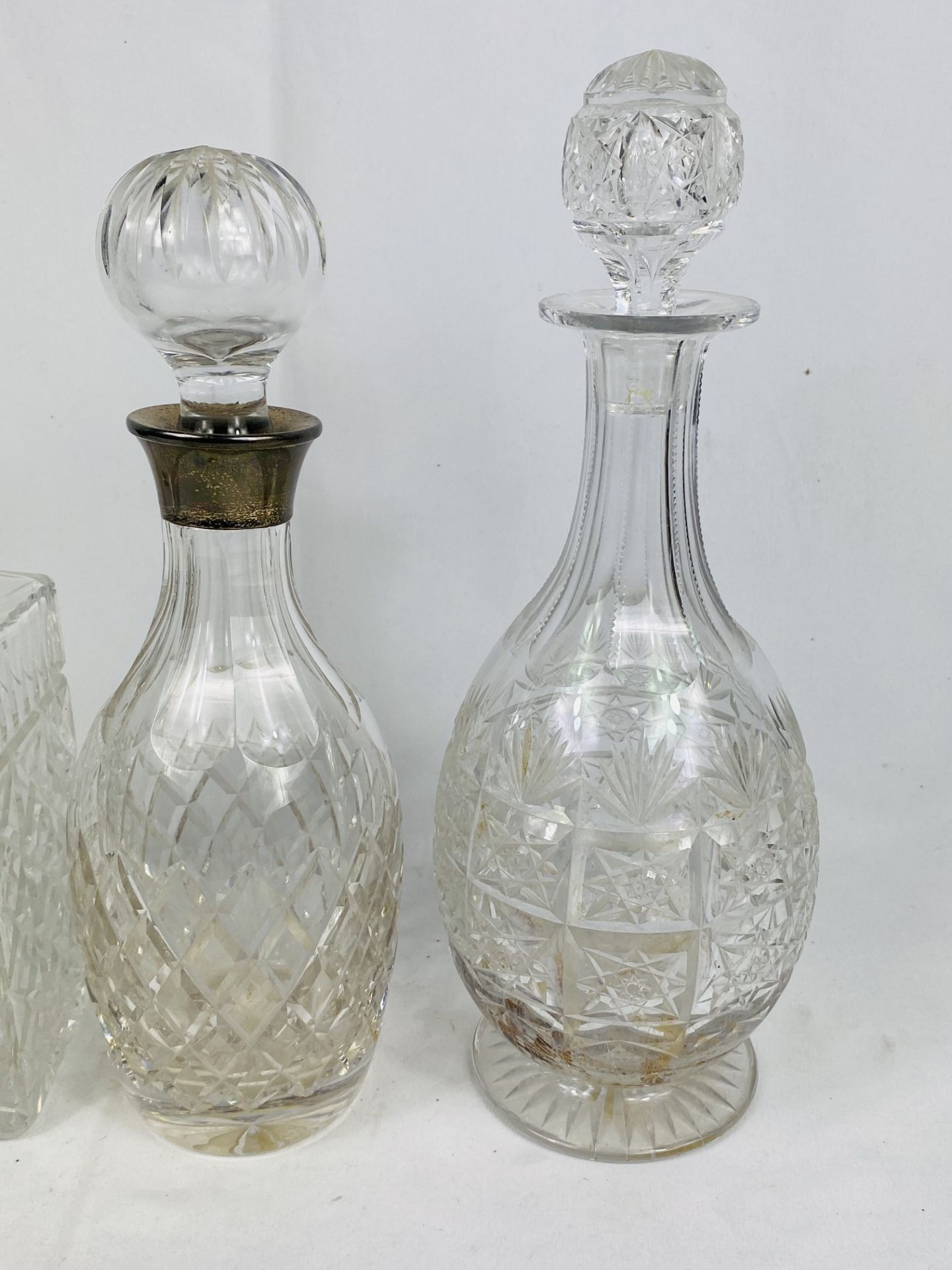Two cut glass decanters with silver collars and a cut glass decanter - Image 2 of 3