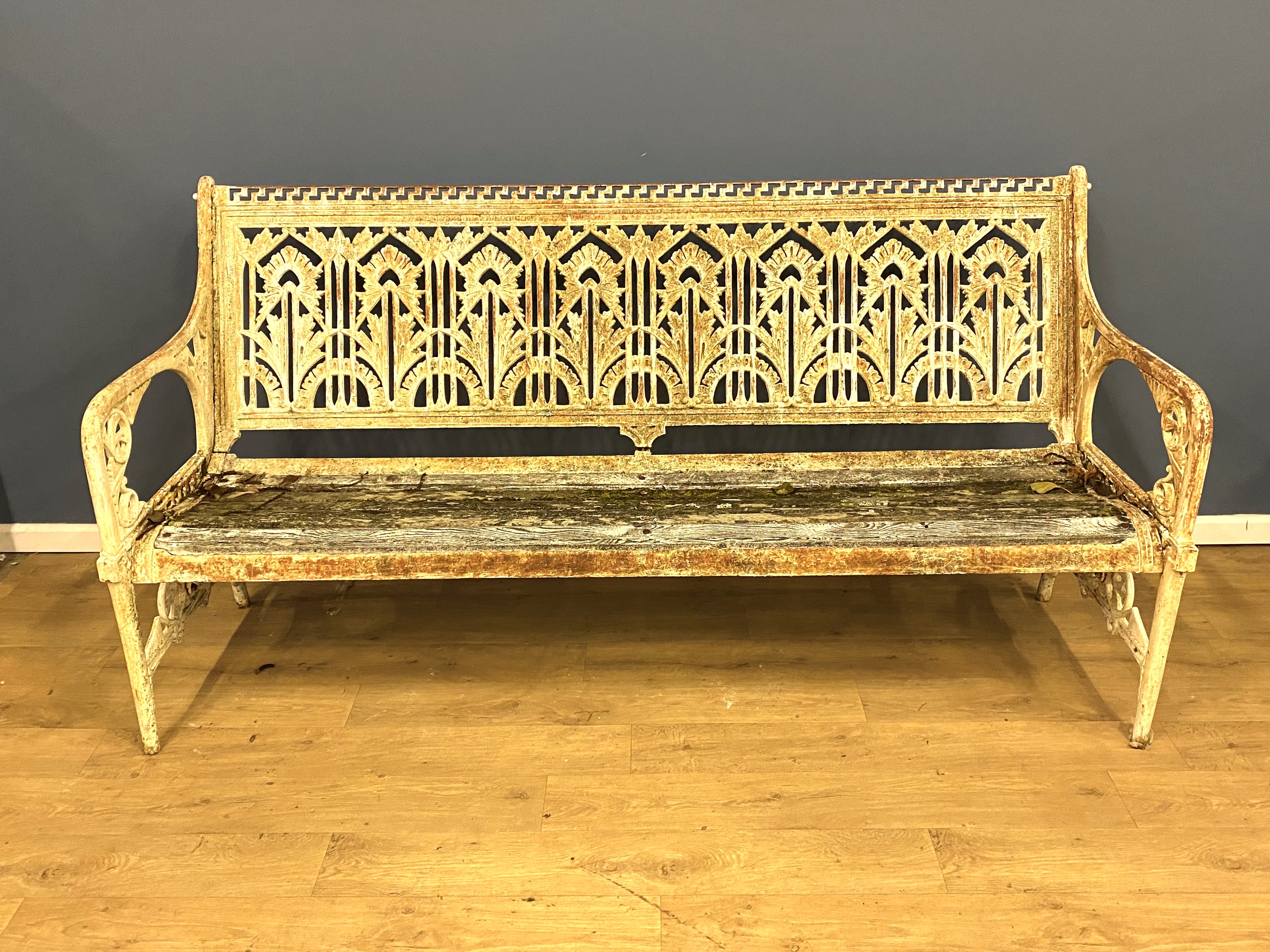 Cast iron Coalbrookdale style garden bench. From the Estate of Dame Mary Quant