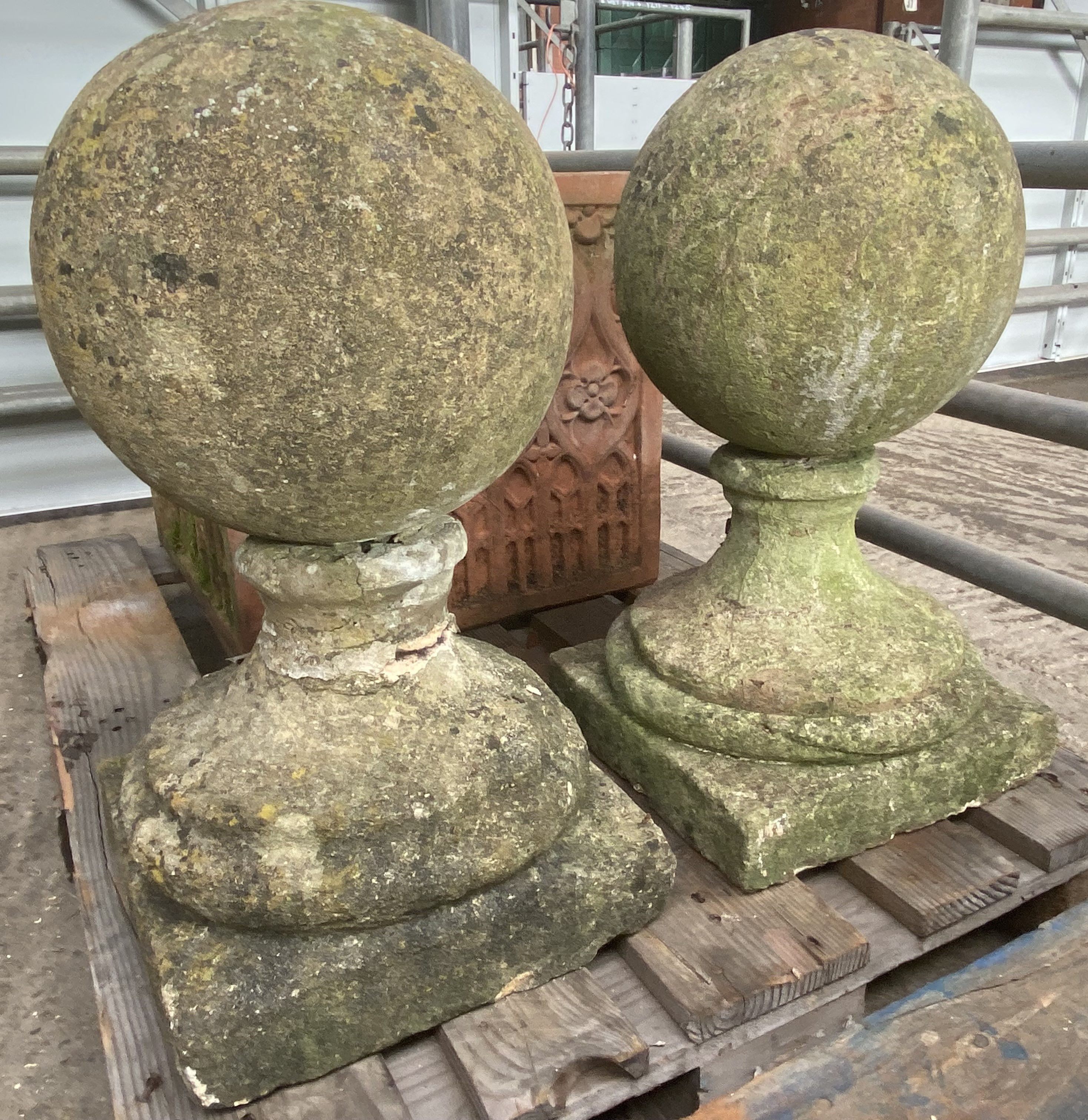 Two cast stone balls on plinths. From the Estate of Dame Mary Quant - Image 3 of 4