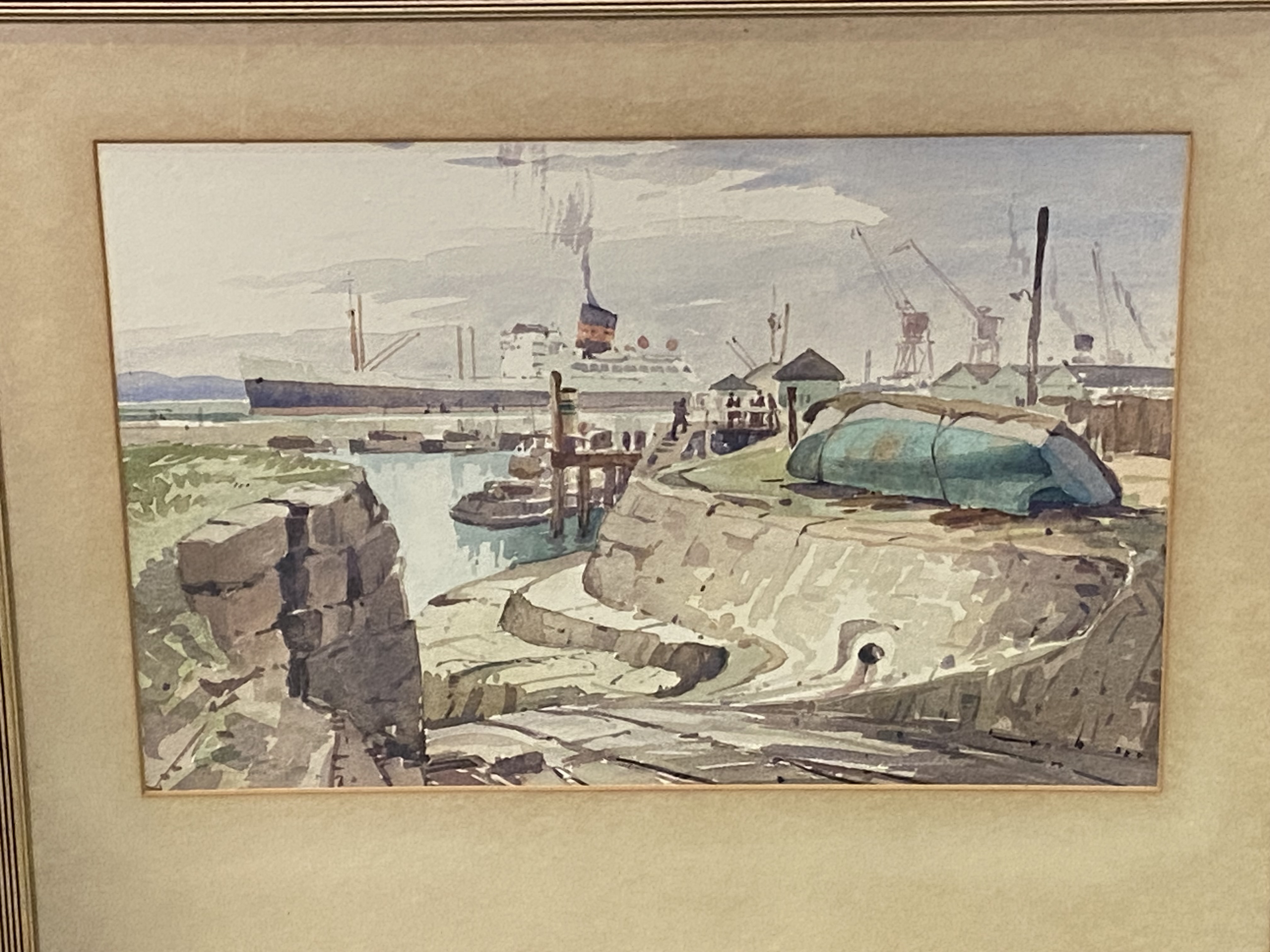 Nils Andersen (South African 1874-1945), framed and glazed watercolour of docks - Image 5 of 5