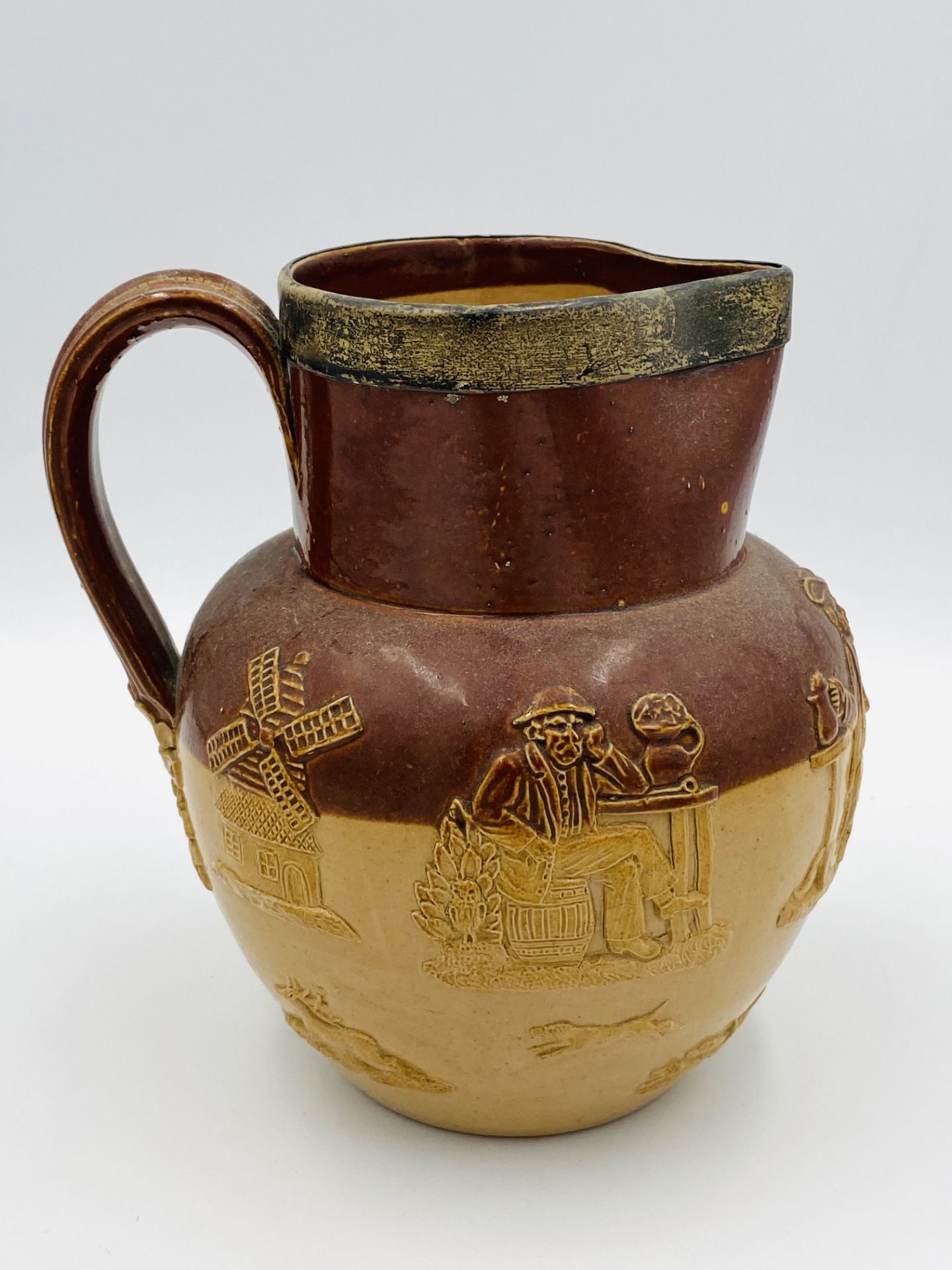 Doulton stoneware jug with silver rim - Image 2 of 3