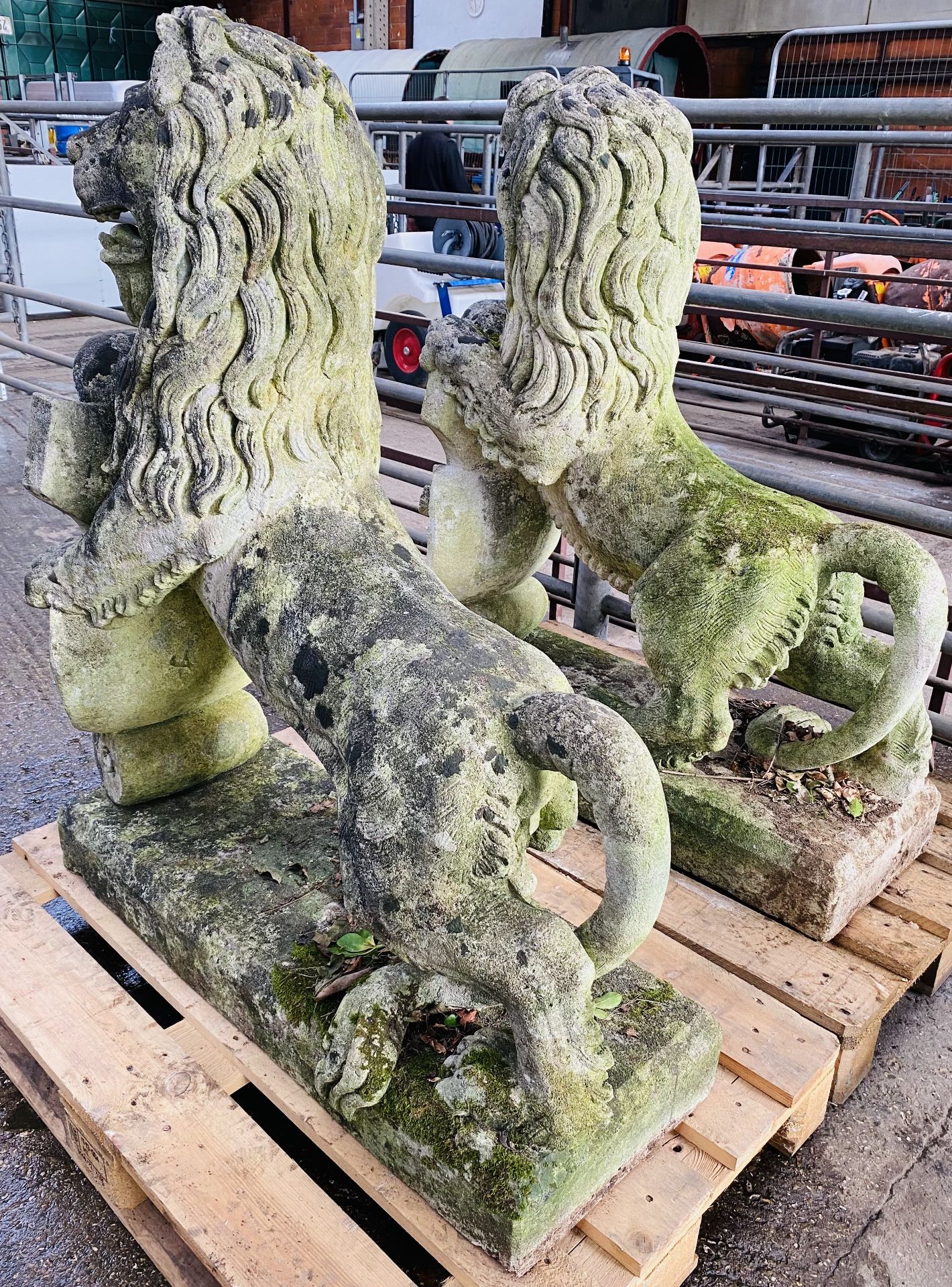 Pair of cast stone rearing lions. From the Estate of Dame Mary Quant - Image 6 of 11