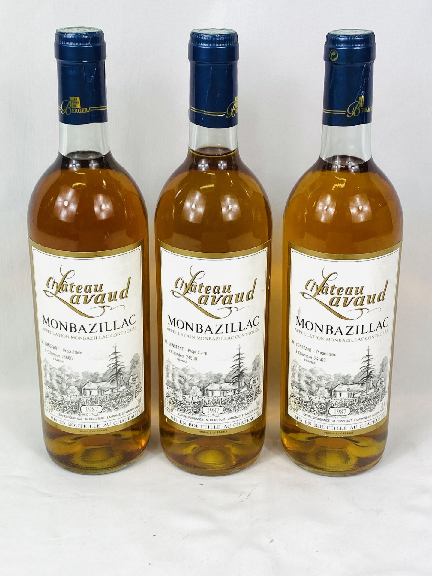 Three 75cl bottles of Monbazillac Château Lavaud, 1987