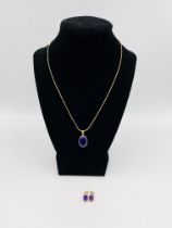 9ct gold and amethyst pendant and chain, a pair of gold, amethyst and diamond earrings
