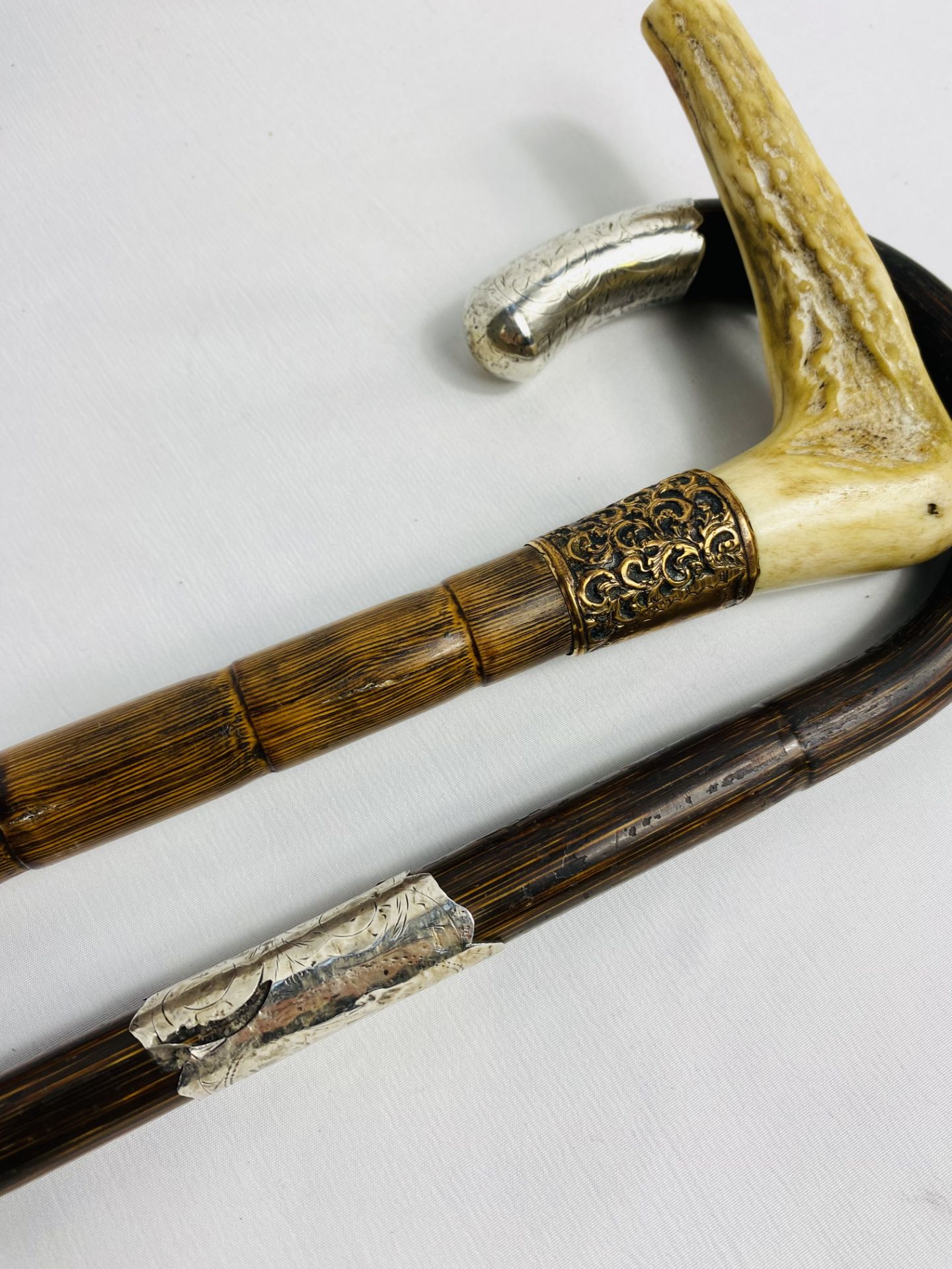 Silver tipped cane together with a cane with yellow metal ferrule - Image 3 of 4